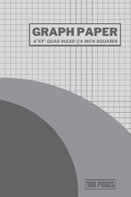 Load image into Gallery viewer, GRAPH PAPER NOTEBOOK QUAD RULED, GRID PAPER 5x5 INCHES SQUARES, SIZE SHEET 6"x9" , GRAY COLOR LINED SQUARES
